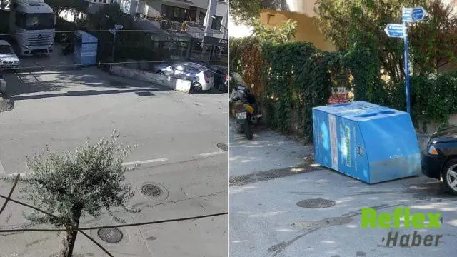 Bursa'da dar sokakta dönmeye çalışan tır giysi toplama kutusunu devirdi | VİDEO İZLE