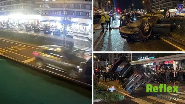 Tekirdağ'da Çorlu'da Park Halindeki Araca Çarpan Otomobil Takla Attı