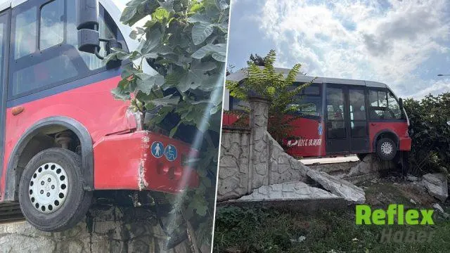 Düzce'de köpeklere çarpmamak için manevra yapan halk otobüsü evin bahçesine girdi