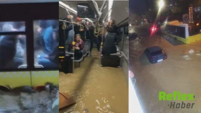 Sarıyer Ayazağa’da İ̇ett Otobüsü Yağış Sularında Mahsur Kaldı