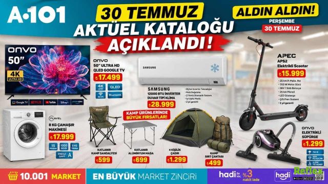 A101 30 Temmuz Aktüel Kataloğu Açıklandı! Klima, Televizyon, Elektrikli Scooter ve Kamp Ürünleri Geliyor