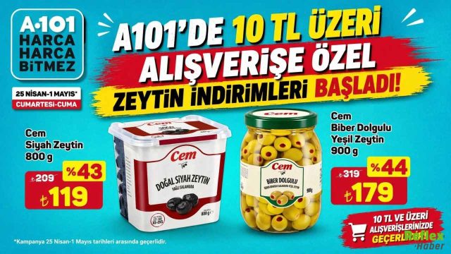 A101'de 10 TL Üzeri Alışverişe Özel Zeytin İndirimleri Başladı