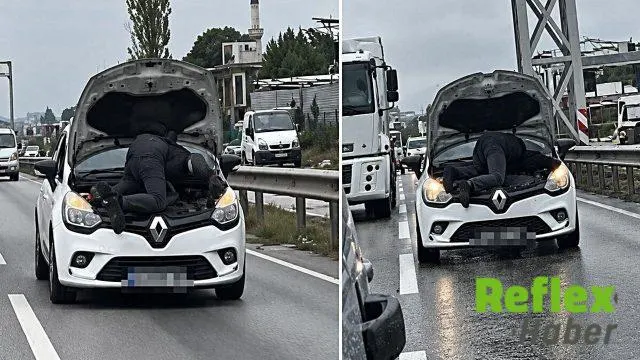 Bursa’da seyir halindeki otomobilin motorunu tamir etmeye çalıştı