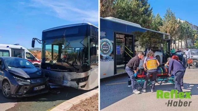 Muğla Menteşe'de Otomobil Ve Belediye Otobüsü Çarpıştı: İ̇ki Yaralı
