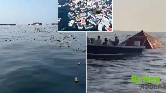 Hürmüz Boğazı’nda Balıkçılar Denize Saçılan Ürünlerin Peşinde