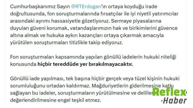 Gürlek: Gönüllü İ̇ade Soruşturmadaki Sorumluluğu Kaldırmıyor