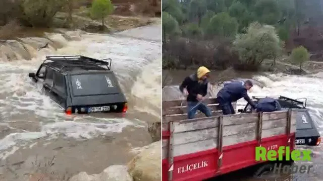 Aydın’da Sarıçay Deresi’ne Kapılan Otomobildeki İ̇ki Kişi Kurtarıldı