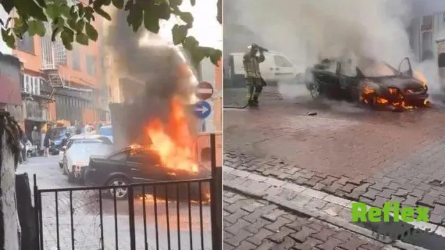 Kağıthane’de Park Halindeki Otomobil Alevlere Teslim Oldu