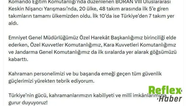Mustafa Çiftçi’den Boran Yarışmasında Başarı Gösteren Türk Takımlarına Tebrik