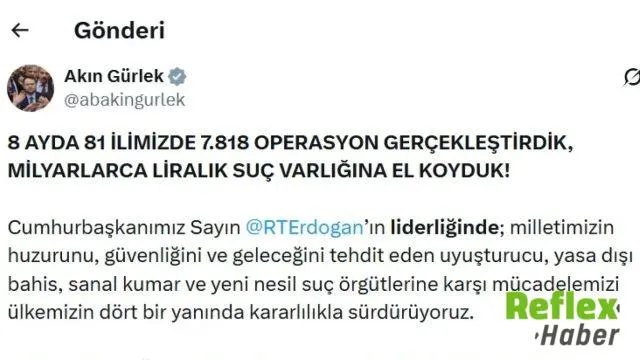 Gürlek: 81 İ̇lde Suç Örgütlerine Karşı 7 Bin 818 Operasyon