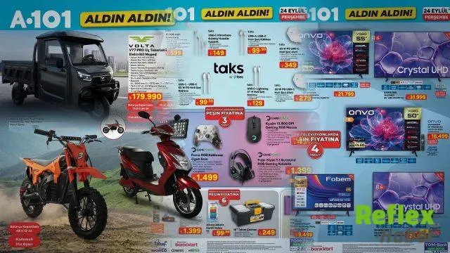 A101 aktüel ürünler kataloğu 24 Eylül 2026: Televizyon, masaj aleti ve elektrikli motosiklet fırsatları