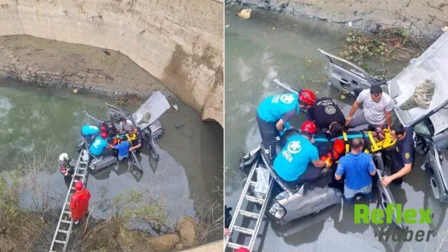Aydın'da Sulama Kanalına Uçan Otomobilden İ̇ki Yaralı Çıkarıldı