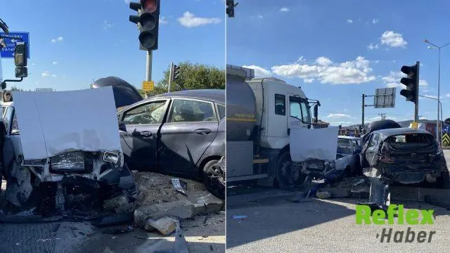 Lapseki'de Freni Boşaldığı İ̇ddia Edilen Tanker Dört Otomobile Çarptı
